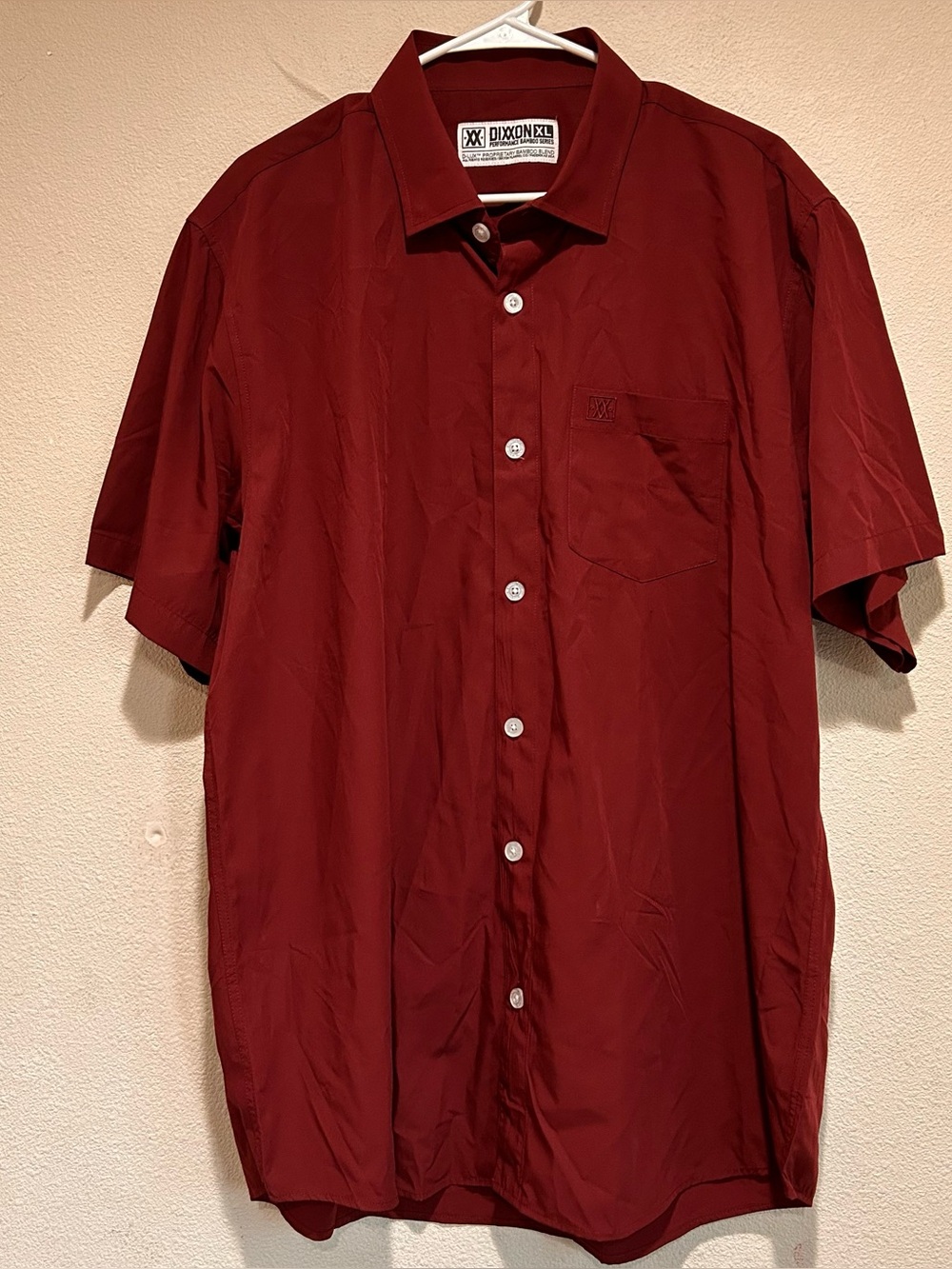 Dixxon Performance Bamboo Series Burgundy Solid Short Sleeve Button-Up Shirt XL